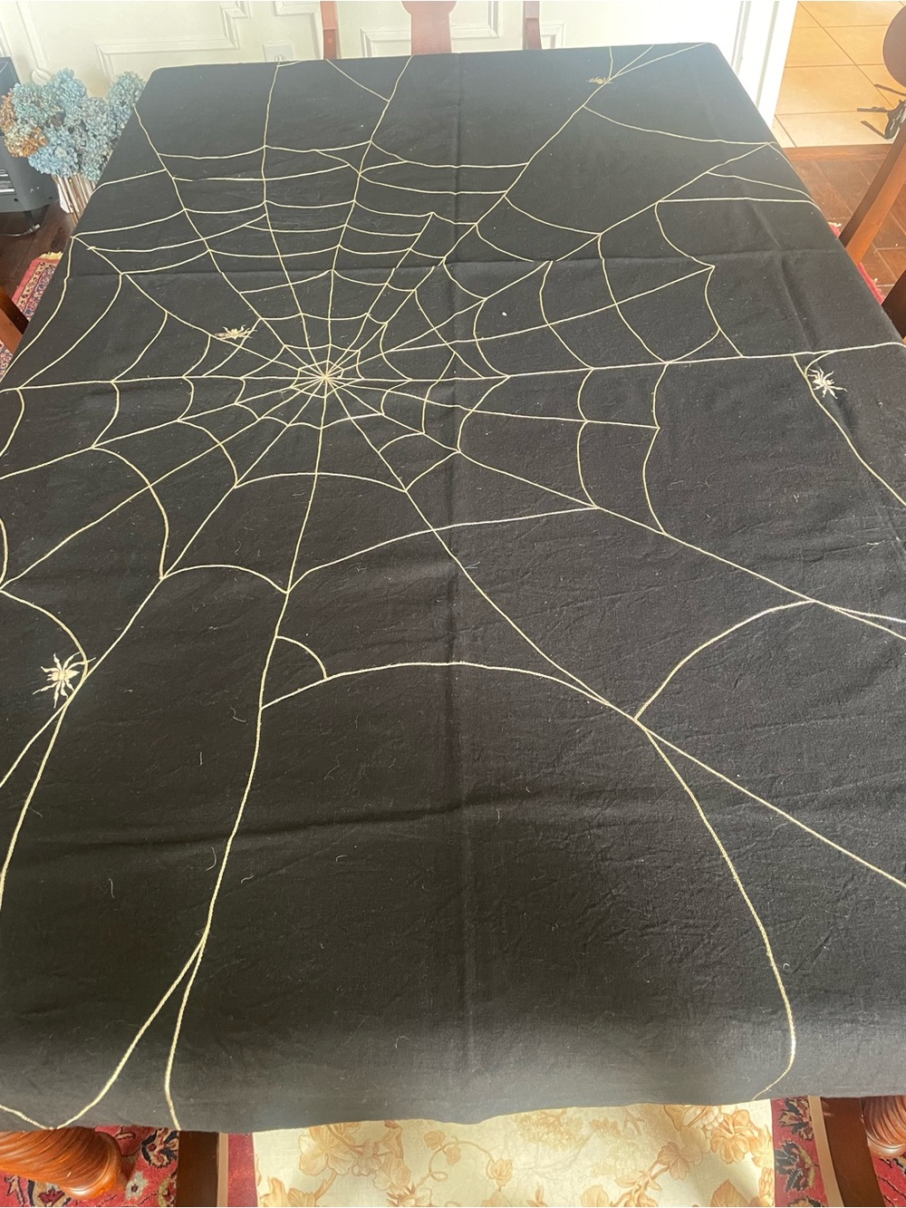 Vintage Pottery Barn Halloween Tablecloth with Spiderweb Design